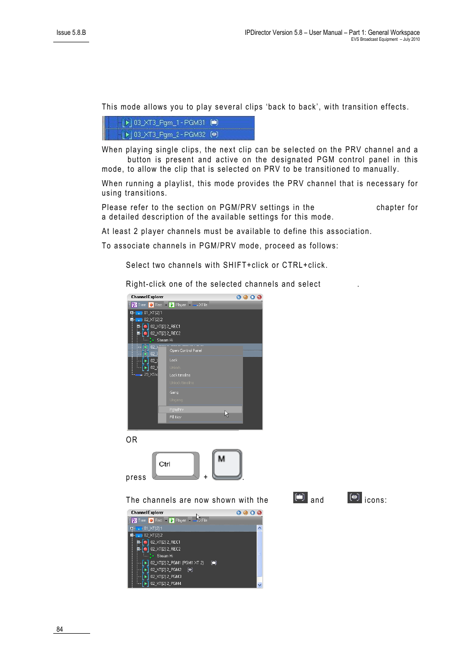 10 how to associate channels in pgm/prv mode, How to associate channels in pgm/prv mode, 10 h | Pgm/prv, Ow to, Ssociate, Hannels in | EVS IPDirector Version 5.8 - July 2010 Part 1 User's Manual User Manual | Page 95 / 133