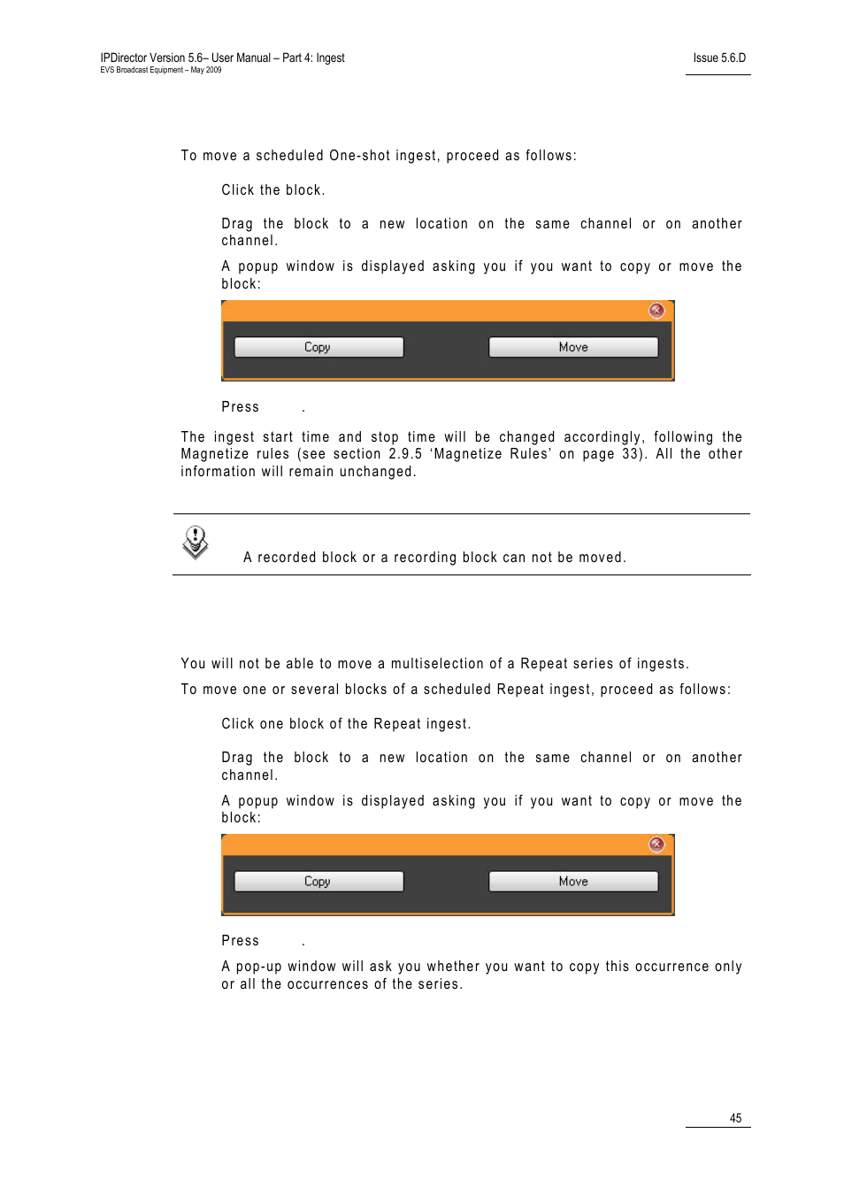 3 how to move a scheduled one-shot ingest, 4 how to move a scheduled repeat ingest | EVS IPDirector Version 5.6 - May 2009 Part 4 User's Manual User Manual | Page 56 / 81