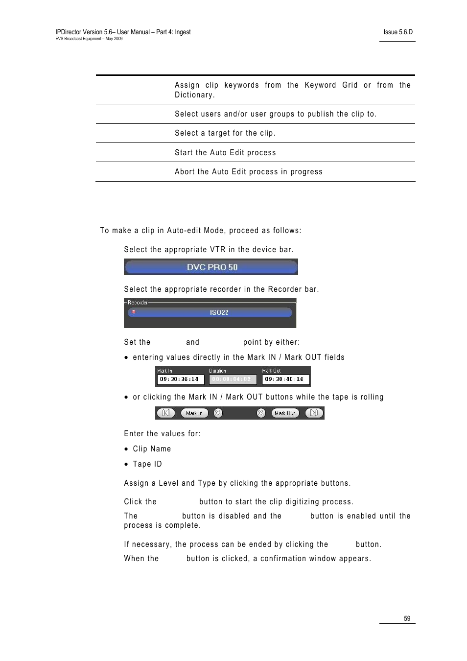 3 how to make a clip in auto-edit mode, Ow to, Ake a | Lip in, Edit | EVS IPDirector Version 5.6 - May 2009 Part 4 User's Manual User Manual | Page 70 / 81