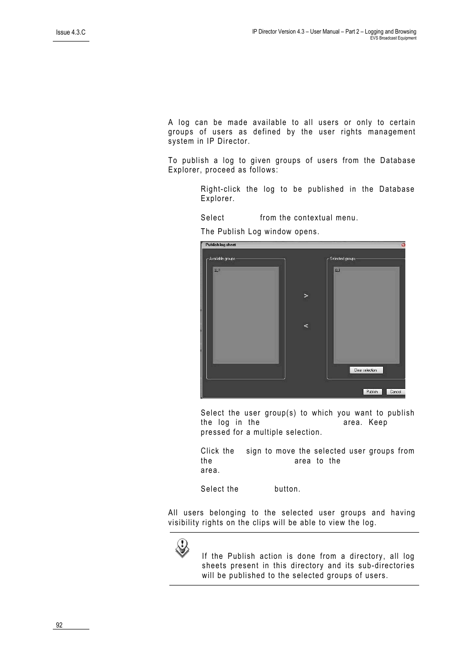 3 how to publish a log directory or a log sheet, How to publish a log directory or a log sheet, Ow to | Ublish a, Irectory or a, Heet | EVS IPDirector Version 4.3 - October 2007 Part 2 User's Manual User Manual | Page 105 / 143
