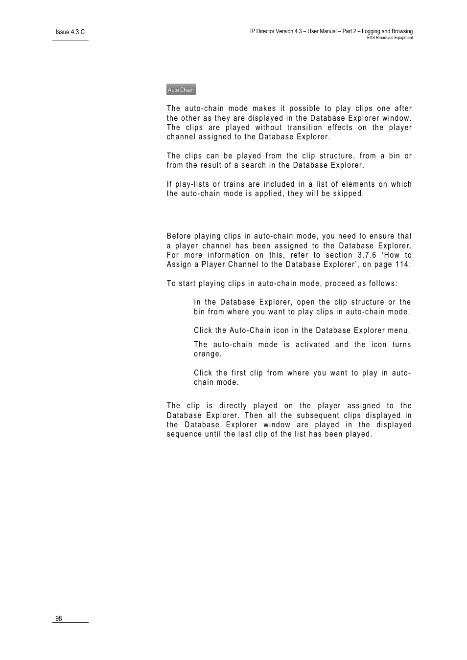Auto-chain, How to play clips in auto-chain mode | EVS IPDirector Version 4.3 - October 2007 Part 2 User's Manual User Manual | Page 111 / 143