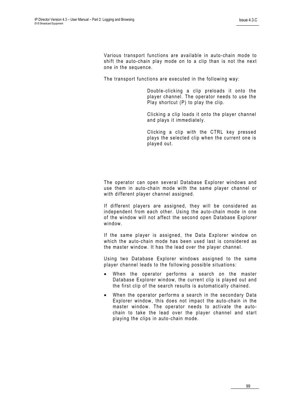 Transport functions in auto-chain mode | EVS IPDirector Version 4.3 - October 2007 Part 2 User's Manual User Manual | Page 112 / 143