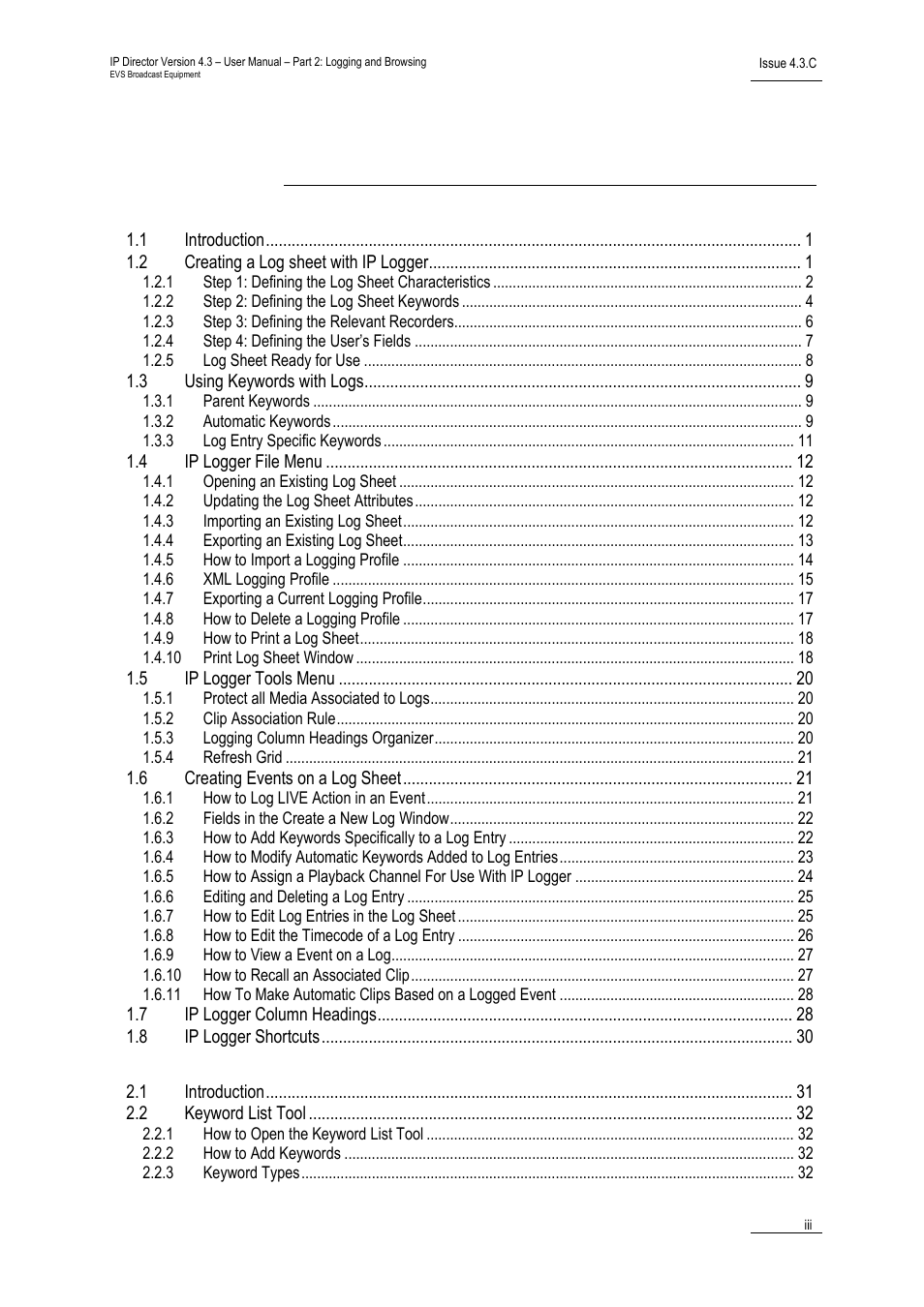 EVS IPDirector Version 4.3 - October 2007 Part 2 User's Manual User Manual | Page 4 / 143