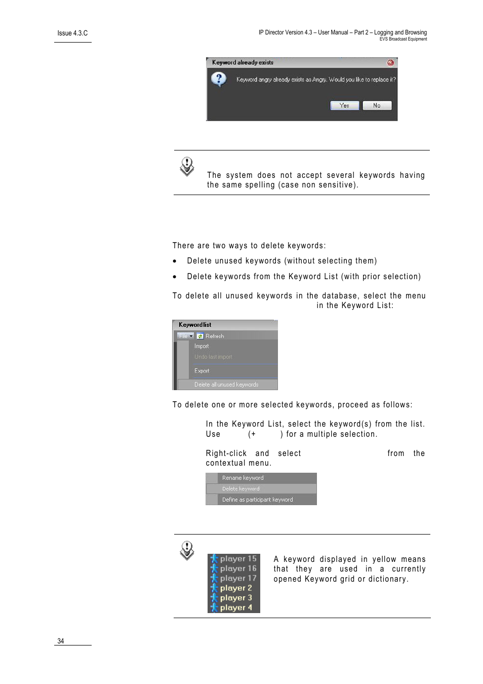 6 how to delete keywords, How to delete keywords, Ow to | Elete, Eywords | EVS IPDirector Version 4.3 - October 2007 Part 2 User's Manual User Manual | Page 47 / 143
