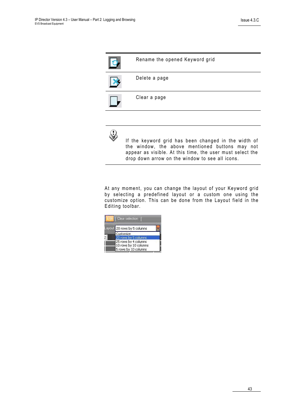Keyword grid layout | EVS IPDirector Version 4.3 - October 2007 Part 2 User's Manual User Manual | Page 56 / 143