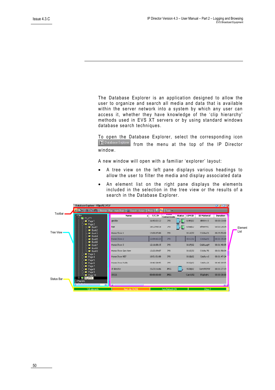 Database explorer, 1 introduction, Introduction | EVS IPDirector Version 4.3 - October 2007 Part 2 User's Manual User Manual | Page 63 / 143