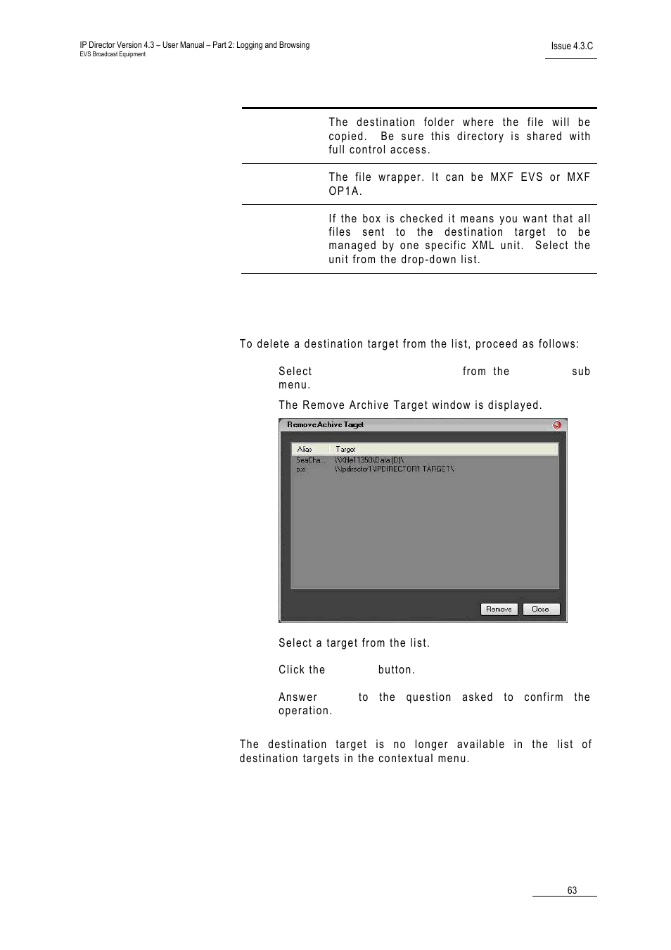 12 how to delete a destination target, How to delete a destination target, 12 h | Ow to, Elete a, Estination, Arget | EVS IPDirector Version 4.3 - October 2007 Part 2 User's Manual User Manual | Page 76 / 143