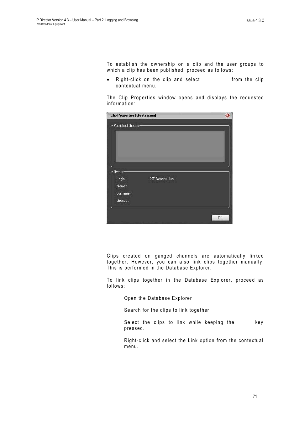 19 how to view the clip properties, 20 how to link clips together, How to view the clip properties | How to link clips together, 19 h, 20 h | EVS IPDirector Version 4.3 - October 2007 Part 2 User's Manual User Manual | Page 84 / 143