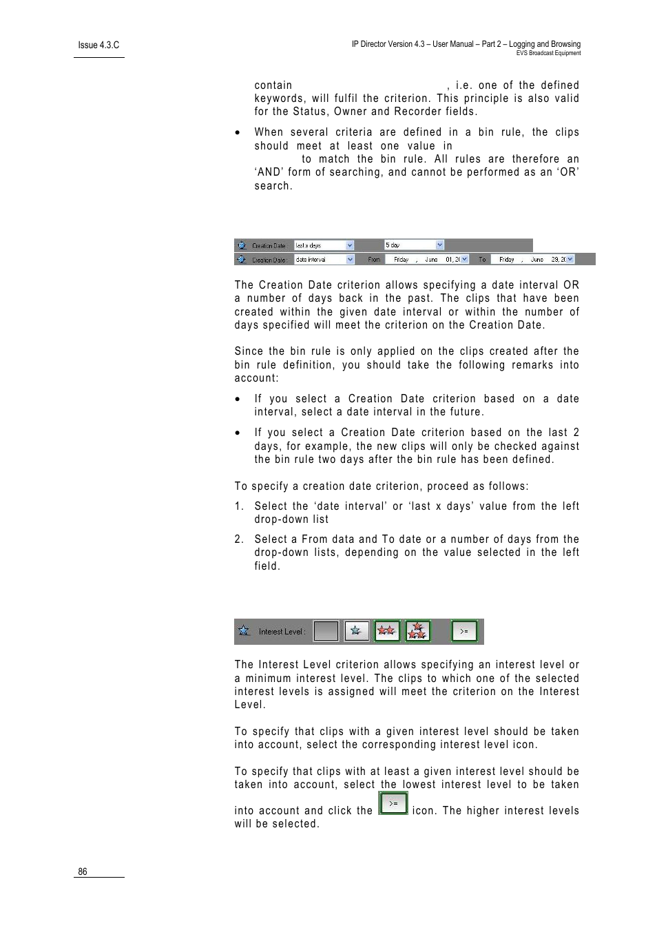 Creation date, Interest level | EVS IPDirector Version 4.3 - October 2007 Part 2 User's Manual User Manual | Page 99 / 143