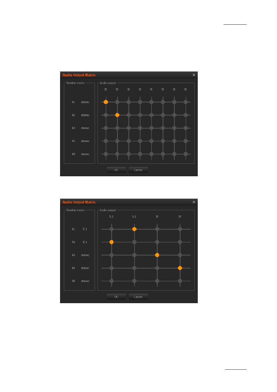 Possible matrix displays, Stereo to stereo, 1 to 5.1 | EVS XEDIO CleanEdit Version 4.2 - June 2012 User Manual User Manual | Page 113 / 252
