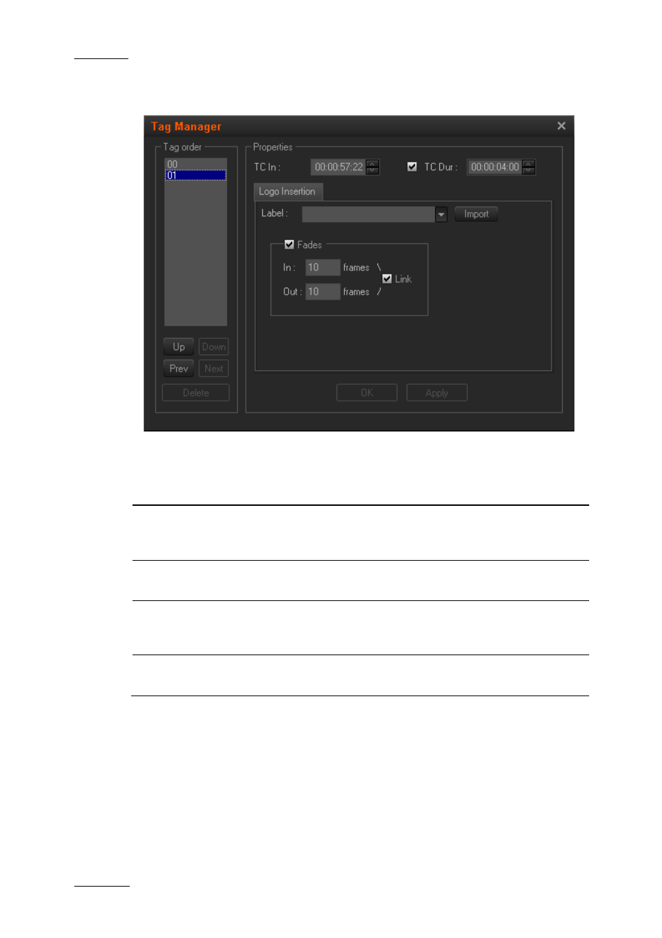 3 possible actions in the tag manager window, Possible actions in the tag manager window, Ossible | Ctions in the, Anager, Indow | EVS XEDIO CleanEdit Version 4.2 - June 2012 User Manual User Manual | Page 212 / 252