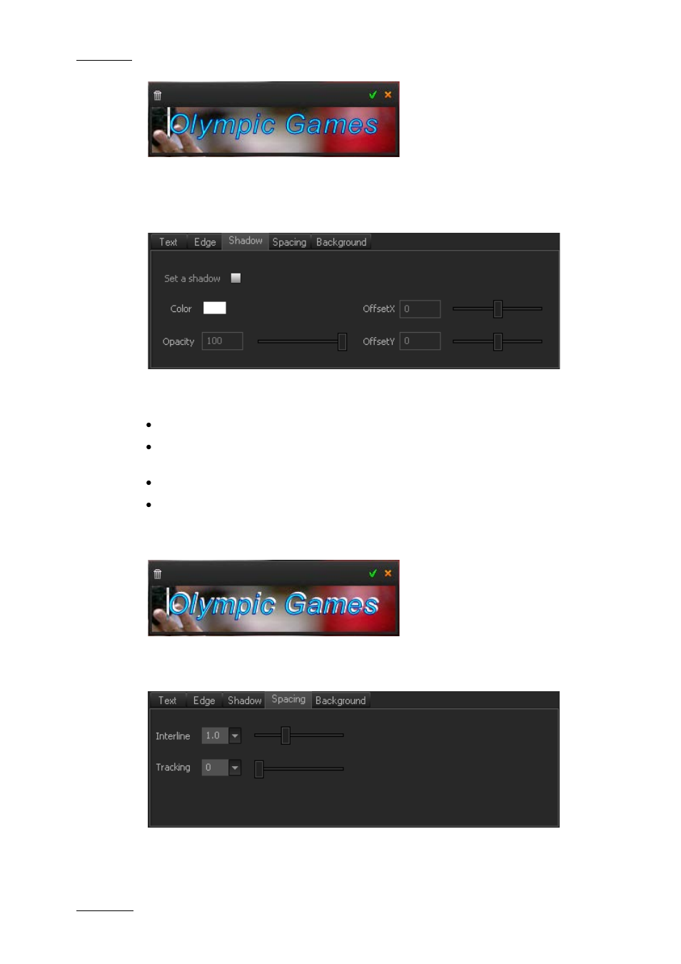 Shadow sub-tab, Spacing sub-tab | EVS XEDIO CleanEdit Version 4.2 - June 2012 User Manual User Manual | Page 222 / 252