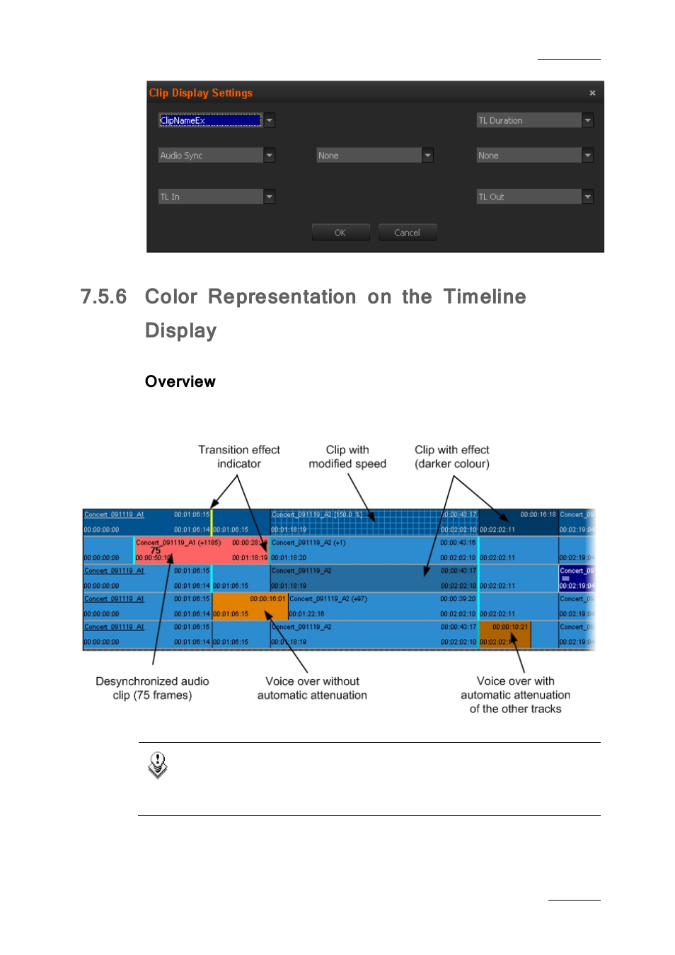 6 color representation on the timeline display, Overview, Color representation on the timeline display | On 7.5.6 | EVS IPDirector IPD XEDIO PLUGIN Version 6.0 - January 2013 User Manual User Manual | Page 103 / 222