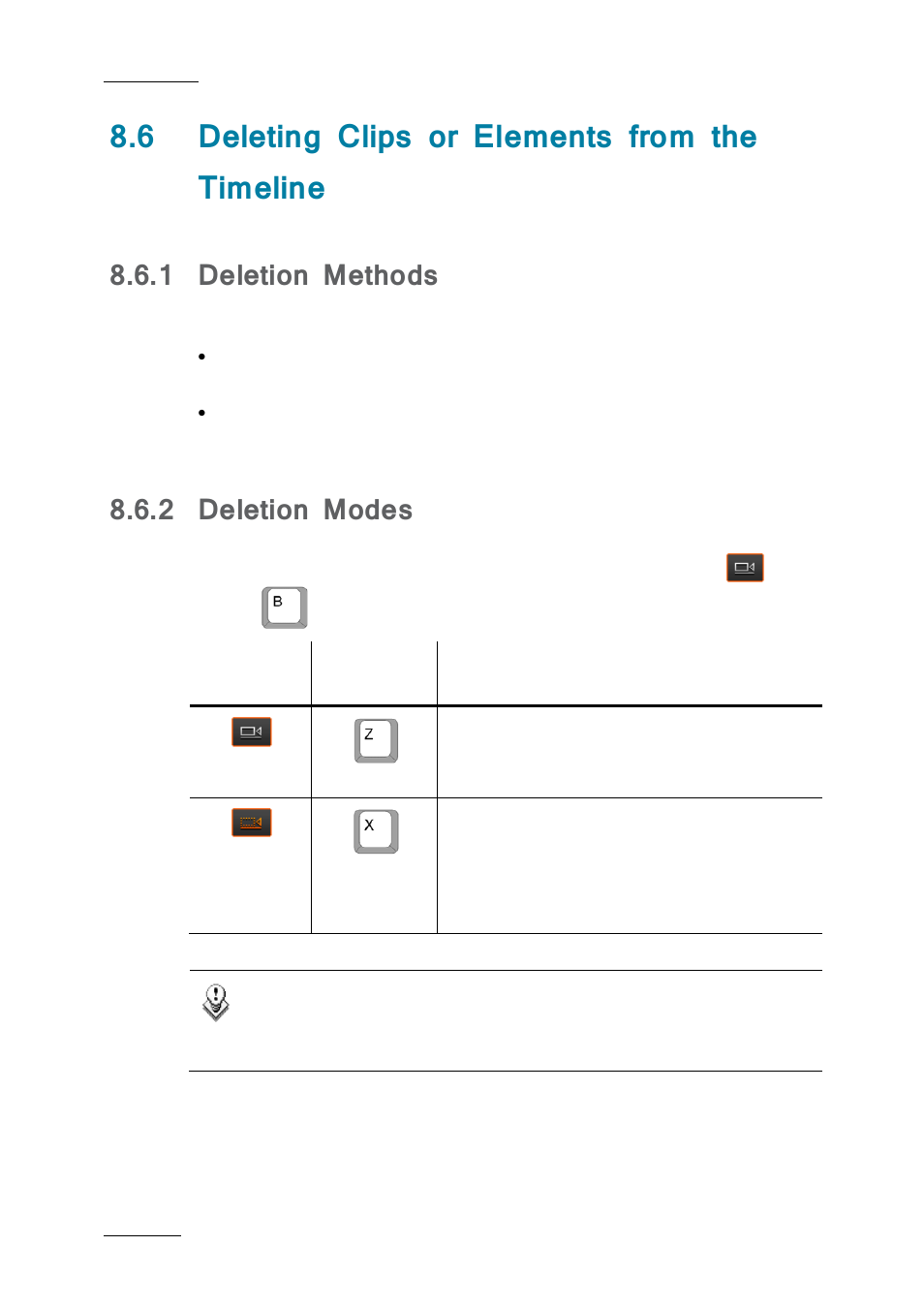 6 deleting clips or elements from the timeline, 1 deletion methods, 2 deletion modes | Deleting clips or elements from the timeline, Deletion methods, Deletion modes | EVS IPDirector IPD XEDIO PLUGIN Version 6.0 - January 2013 User Manual User Manual | Page 134 / 222