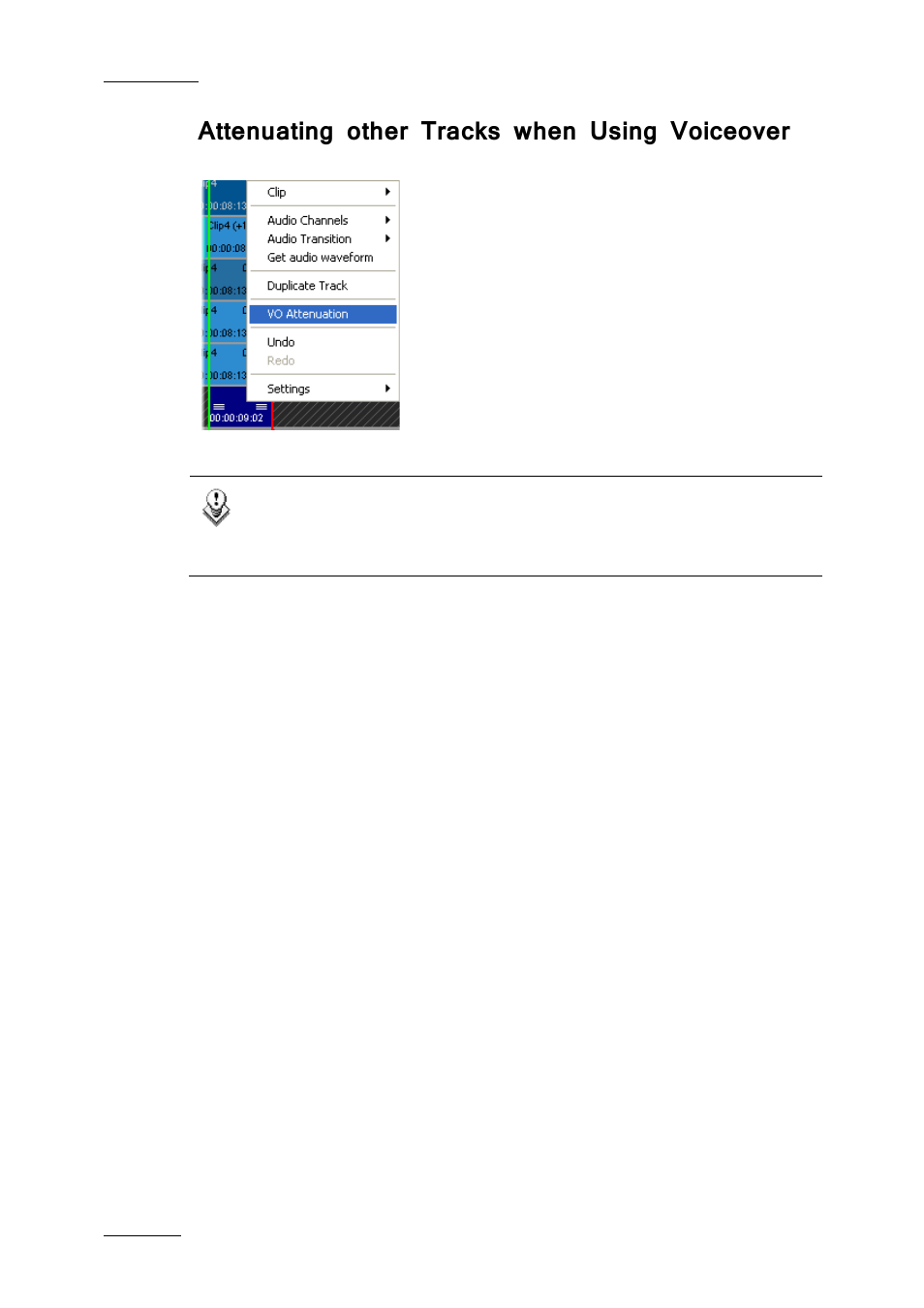 Attenuating other tracks when using voiceover | EVS IPDirector IPD XEDIO PLUGIN Version 6.0 - January 2013 User Manual User Manual | Page 194 / 222