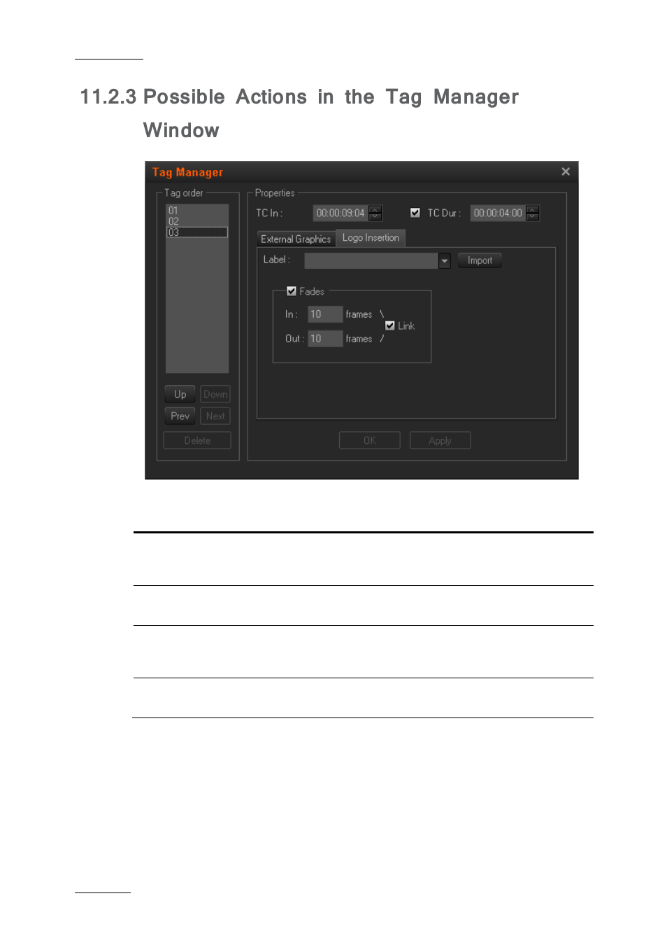 3 possible actions in the tag manager window, Possible actions in the tag manager window | EVS IPDirector IPD XEDIO PLUGIN Version 6.0 - January 2013 User Manual User Manual | Page 196 / 222