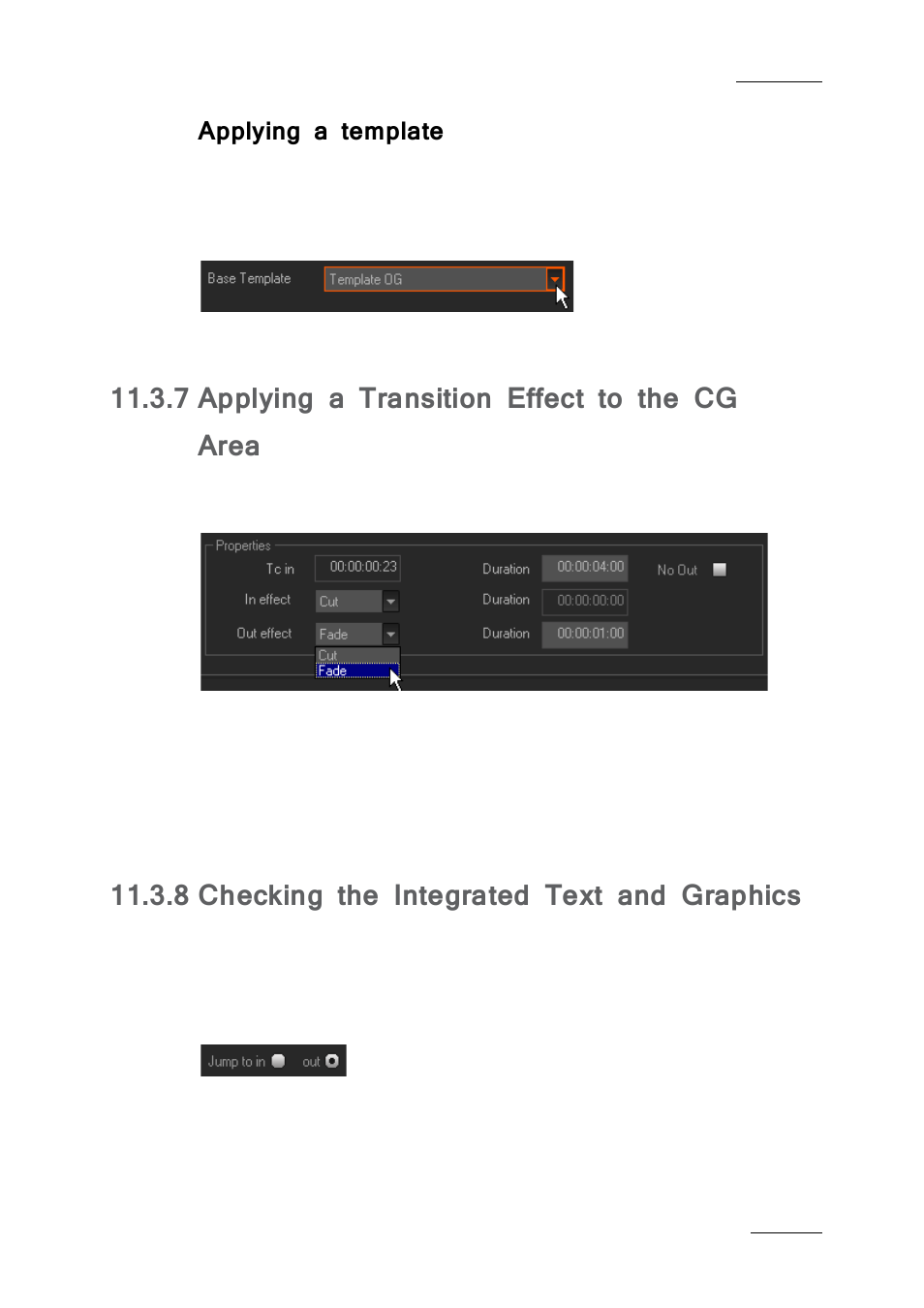 Applying a template, 7 applying a transition effect to the cg area, 8 checking the integrated text and graphics | Applying a transition effect to the cg area, Checking the integrated text and graphics, Ge 199) | EVS IPDirector IPD XEDIO PLUGIN Version 6.0 - January 2013 User Manual User Manual | Page 209 / 222