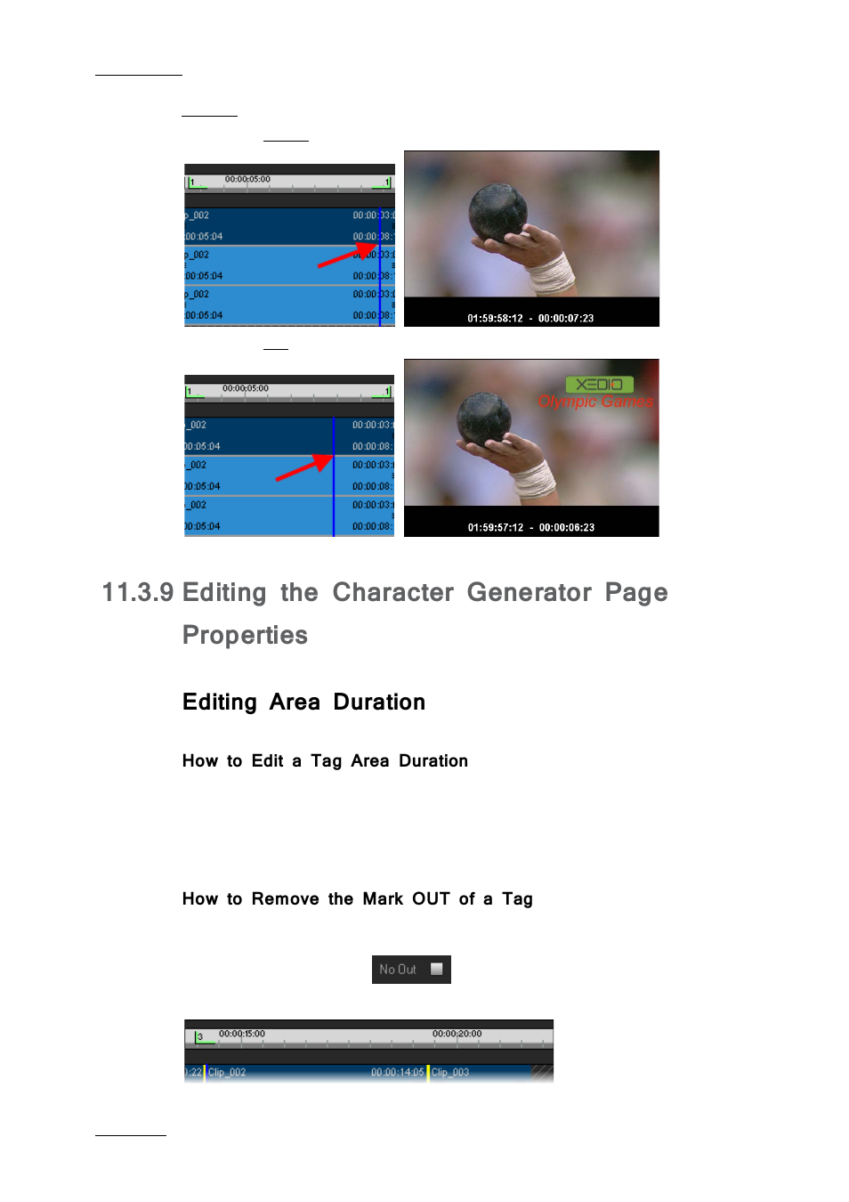 Editing area duration, How to edit a tag area duration, How to remove the mark out of a tag | 9 editing the character generator page properties | EVS IPDirector IPD XEDIO PLUGIN Version 6.0 - January 2013 User Manual User Manual | Page 210 / 222