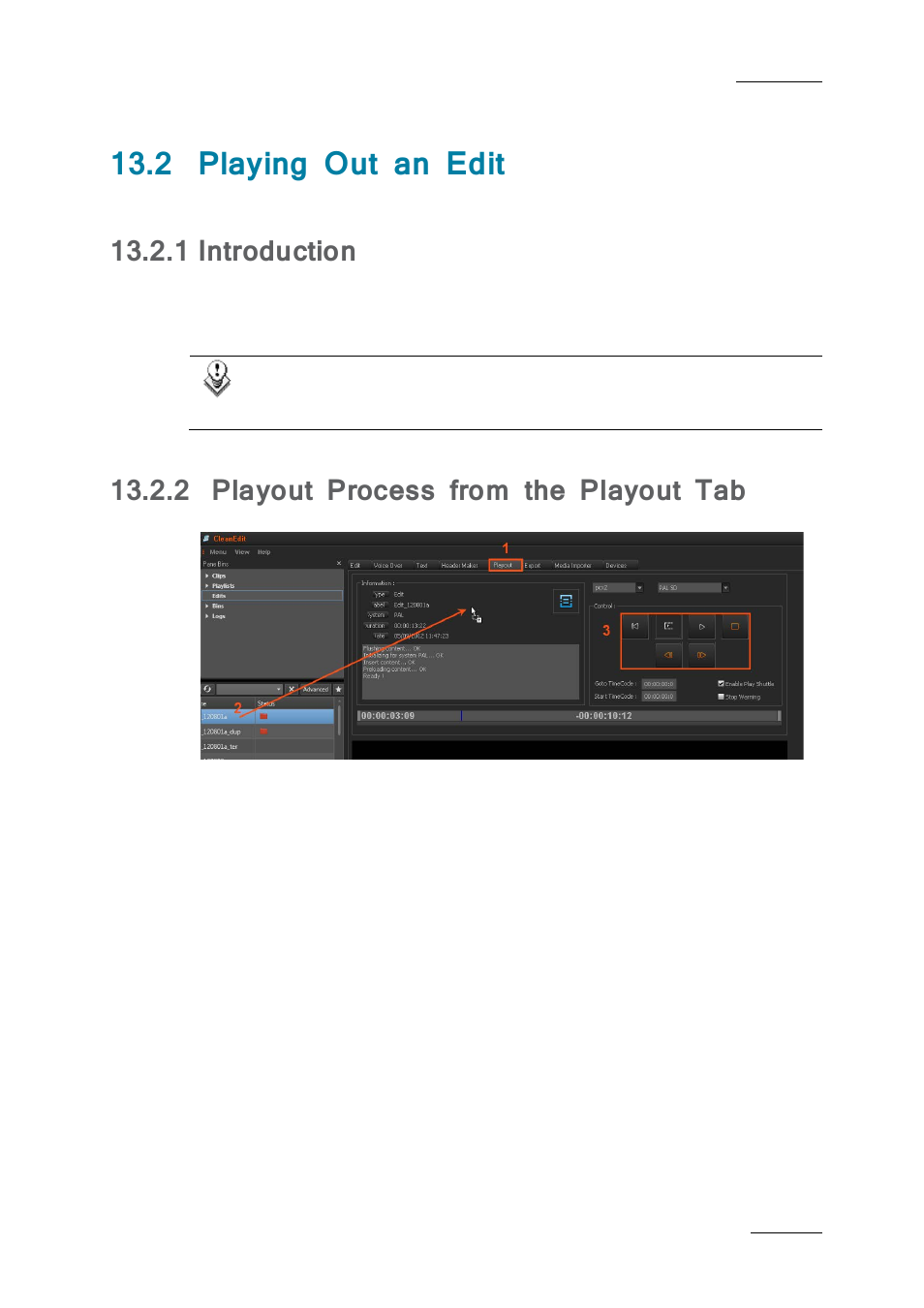 2 playing out an edit, 1 introduction, 2 playout process from the playout tab | Playing out an edit, Introduction, Playout process from the playout tab, 2 ‘playing out an edit’ on, Ge 205 | EVS IPDirector IPD XEDIO PLUGIN Version 6.0 - January 2013 User Manual User Manual | Page 215 / 222