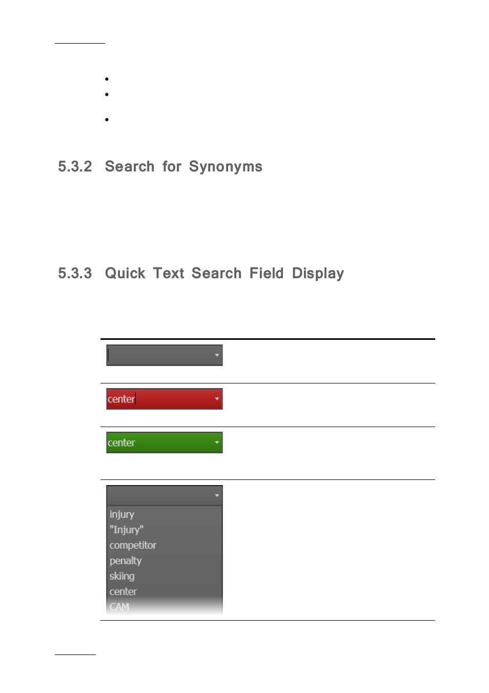 2 search for synonyms, 3 quick text search field display, Search for synonyms | Quick text search field display | EVS IPDirector IPD XEDIO PLUGIN Version 6.0 - January 2013 User Manual User Manual | Page 36 / 222