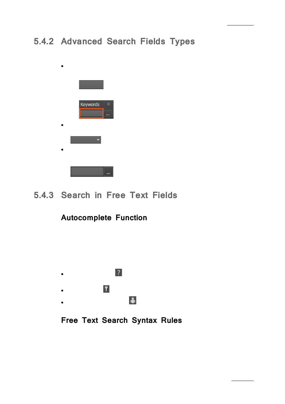 2 advanced search fields types, 3 search in free text fields, Autocomplete function | Free text search syntax rules, Advanced search fields types, Search in free text fields | EVS IPDirector IPD XEDIO PLUGIN Version 6.0 - January 2013 User Manual User Manual | Page 41 / 222