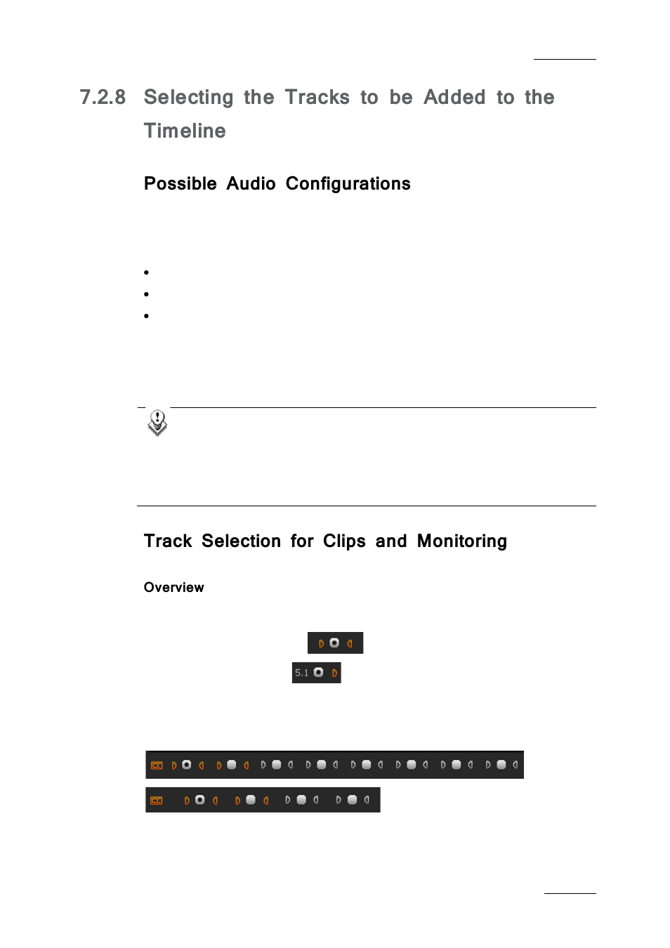 8 selecting the tracks to be added to the timeline, Possible audio configurations, Track selection for clips and monitoring | Overview, Selecting the tracks to be added to the timeline, Ge 75 | EVS IPDirector IPD XEDIO PLUGIN Version 6.0 - January 2013 User Manual User Manual | Page 85 / 222