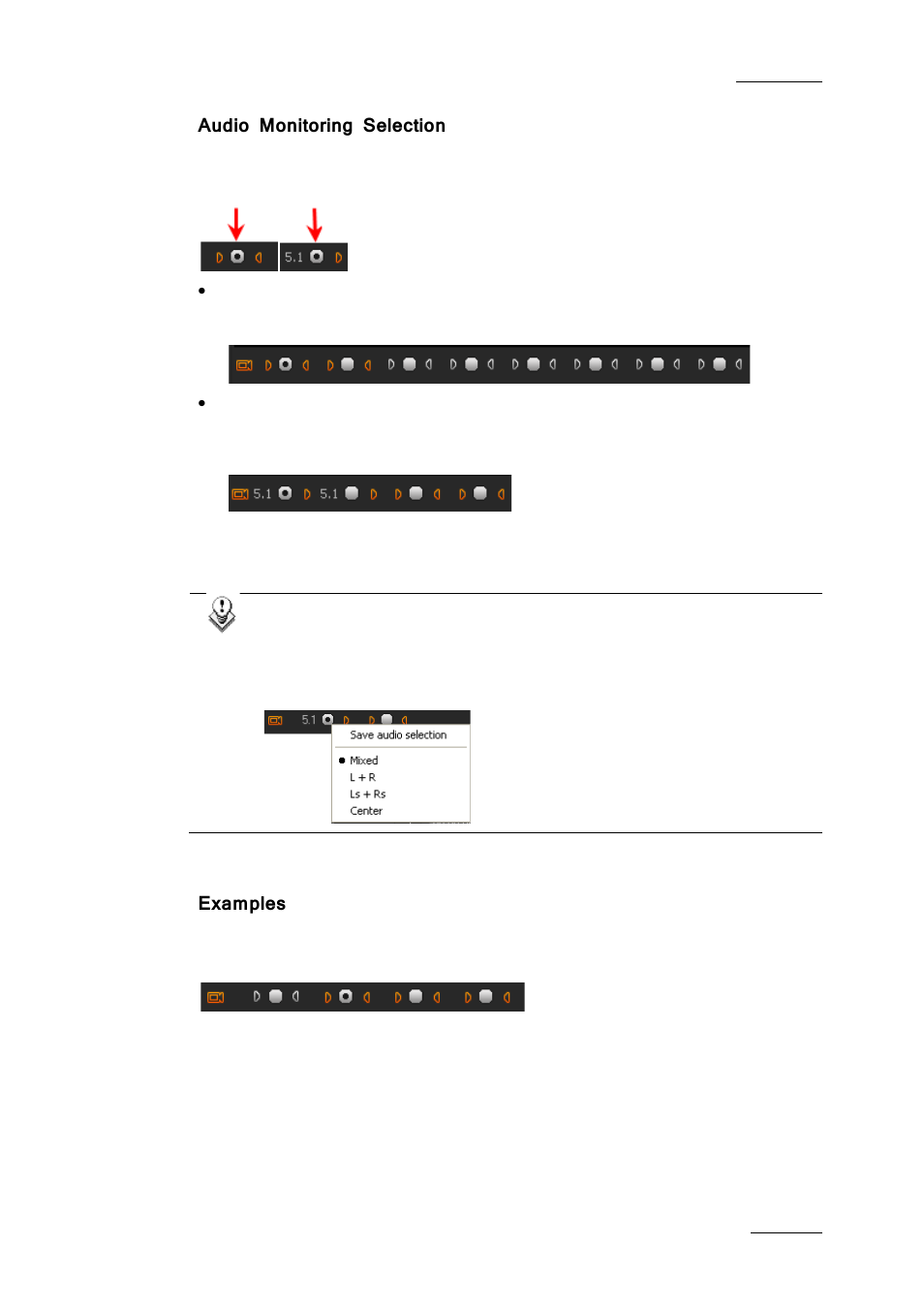 Audio monitoring selection, Examples | EVS IPDirector IPD XEDIO PLUGIN Version 6.0 - January 2013 User Manual User Manual | Page 87 / 222