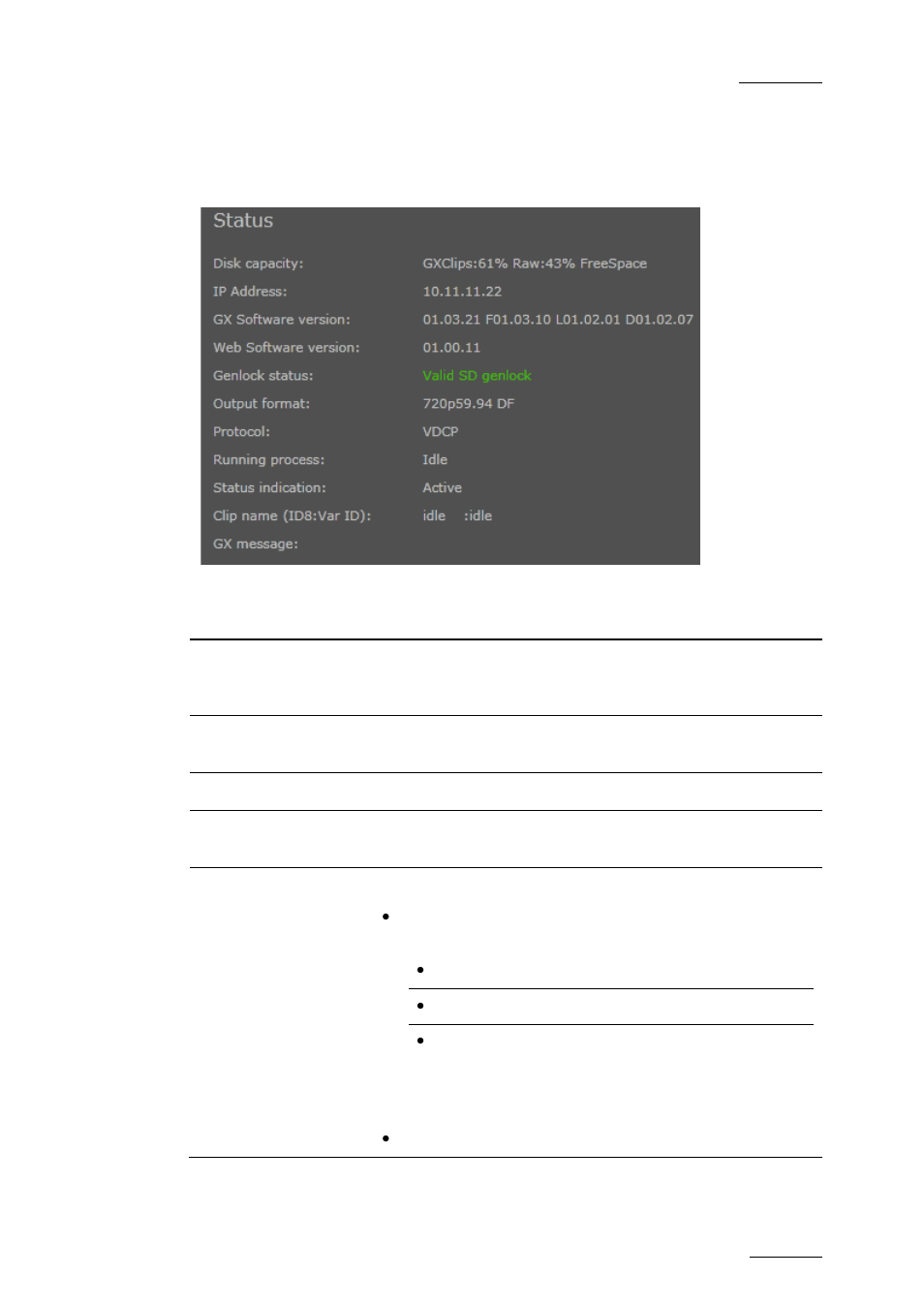 4 server status information, Server status information, Erver | Tatus, Nformation | EVS GX Version 1.5 - September 2011 User’s Manual User Manual | Page 29 / 72