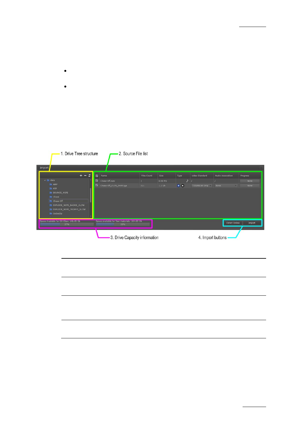 2 import area, Overview, Import area | Mport | EVS GX Version 1.5 - September 2011 User’s Manual User Manual | Page 33 / 72