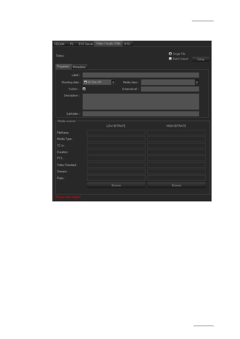 Single file import | EVS XEDIO Importer Version 3.1 - January 2011 User Manual User Manual | Page 22 / 34