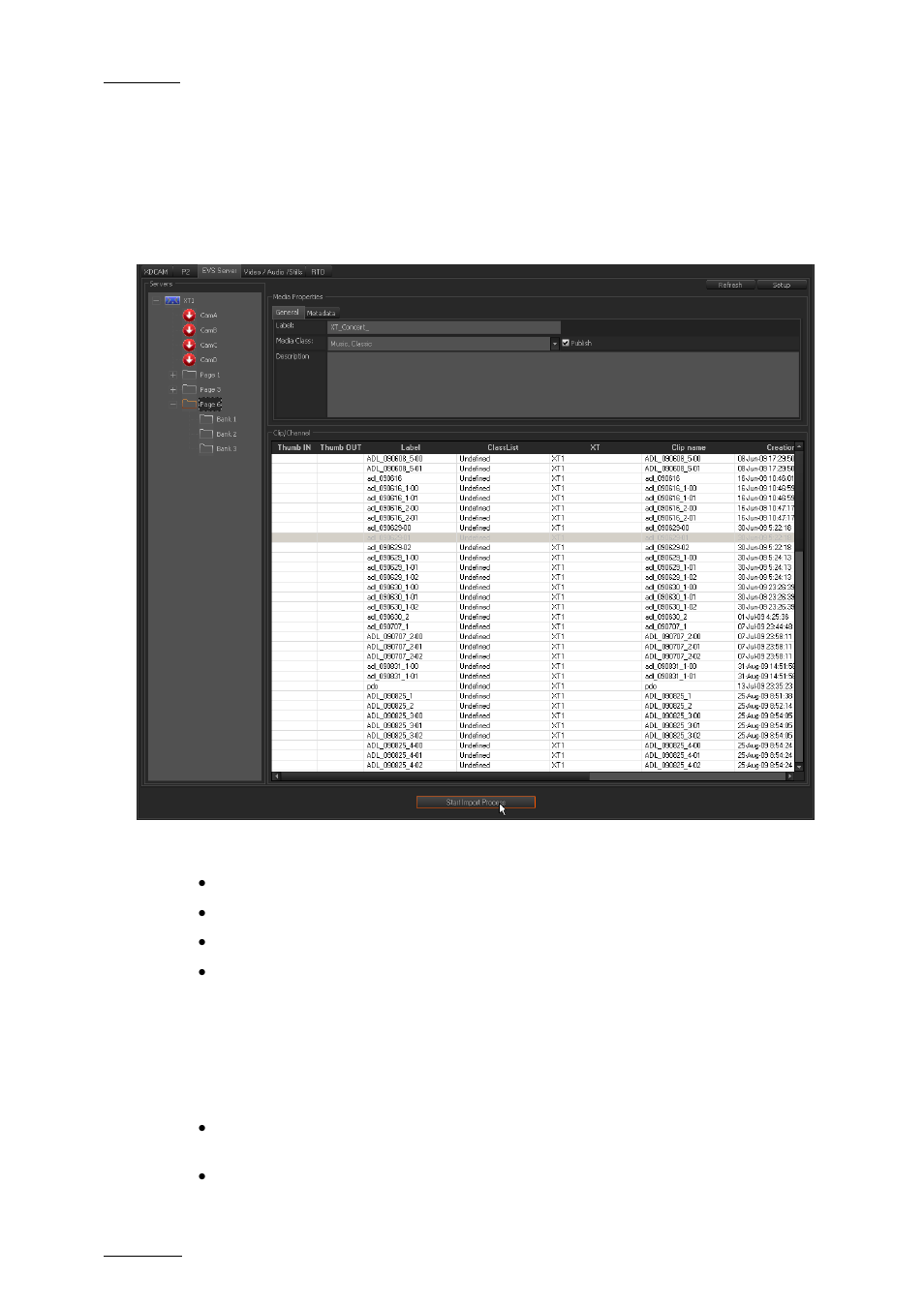 2 evs server tab description, 1 overview, 2 server structure area | Evs server tab description, Overview, Server structure area, Verview, Erver, Tructure | EVS XEDIO Importer Version 3.1 - January 2011 User Manual User Manual | Page 31 / 34