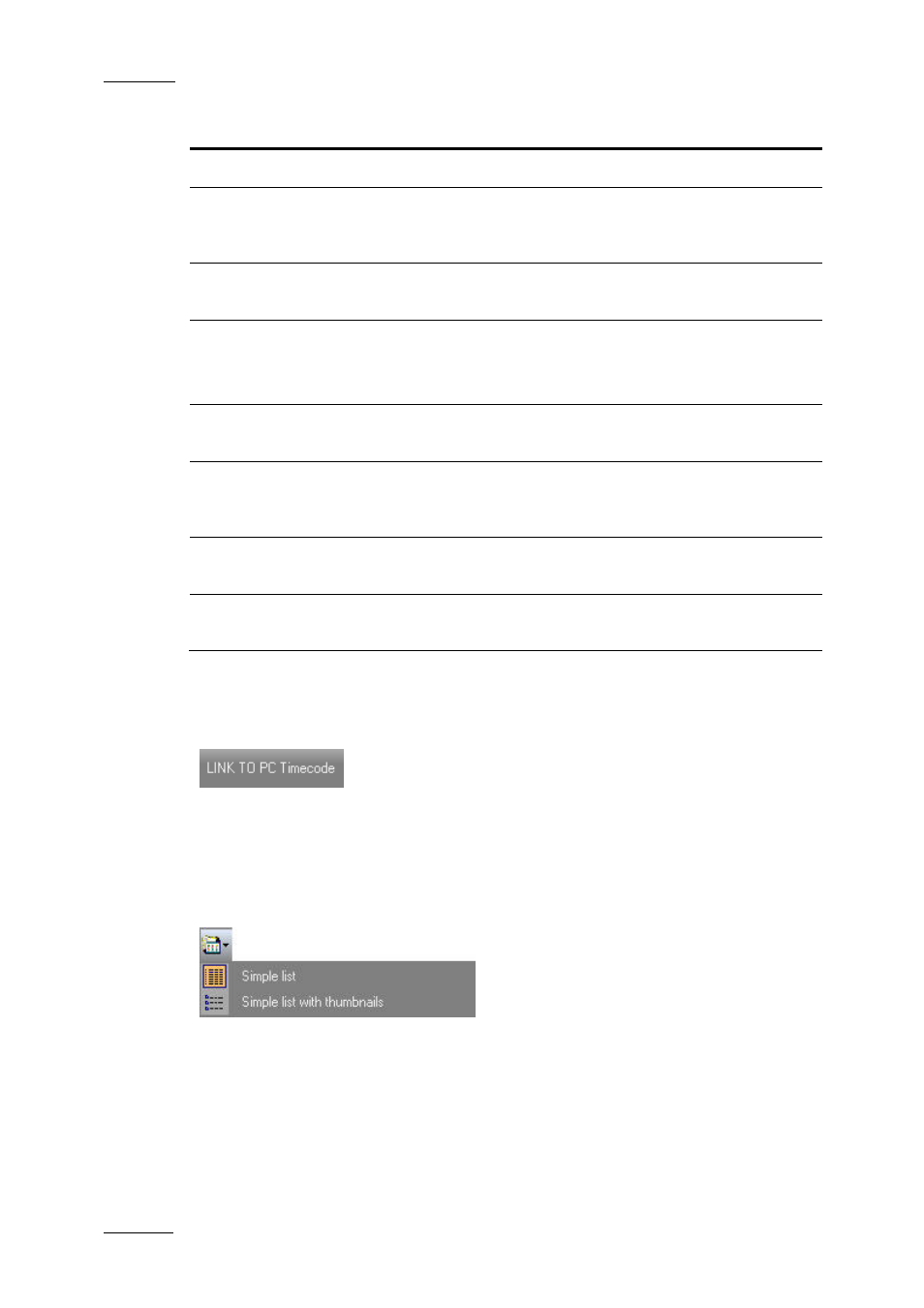 Link to pc timecode button, List view button, Simple list | EVS IPDirector Version 5.8 - July 2010 Part 2 User's Manual User Manual | Page 15 / 93