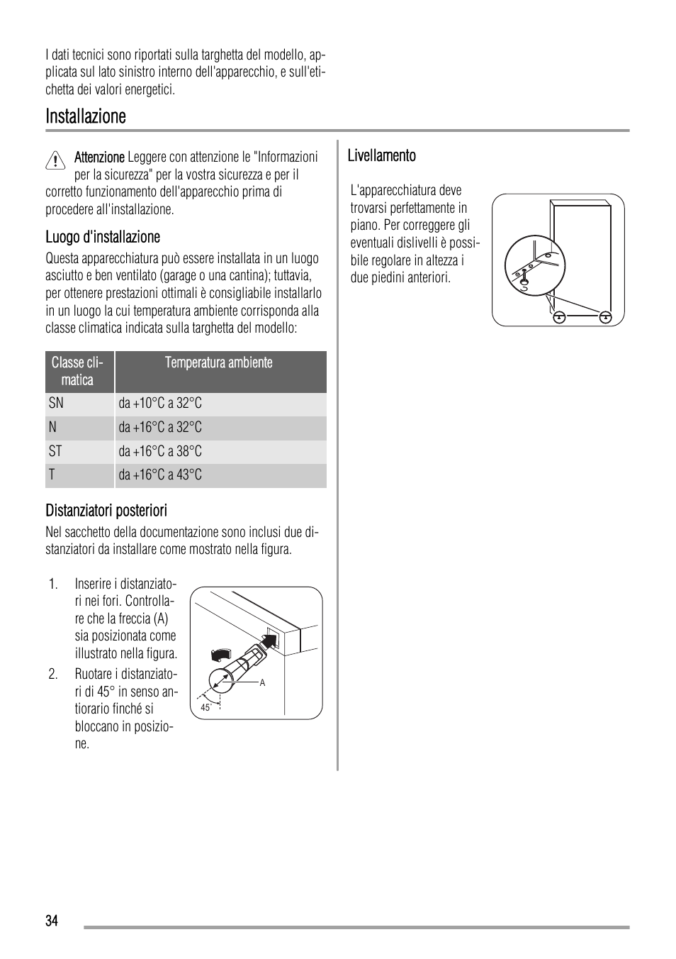 Installazione | Zanussi ZRT 724 W User Manual | Page 34 / 52