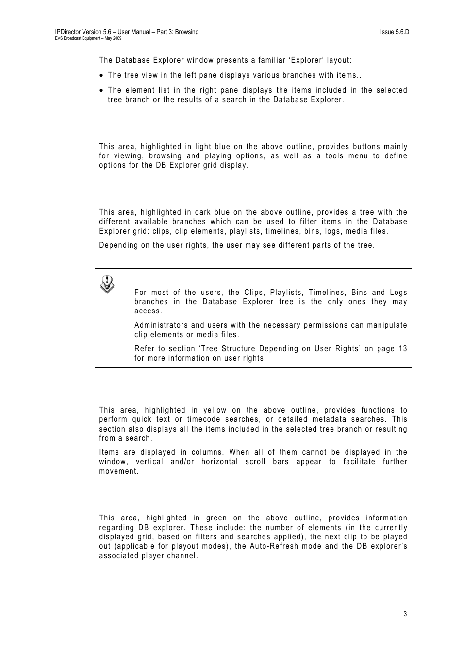 Toolbar (1), Tree view (2), Grid (3) | Status bar (4) | EVS IPDirector Version 5.6 - May 2009 Part 3 User's Manual User Manual | Page 14 / 131