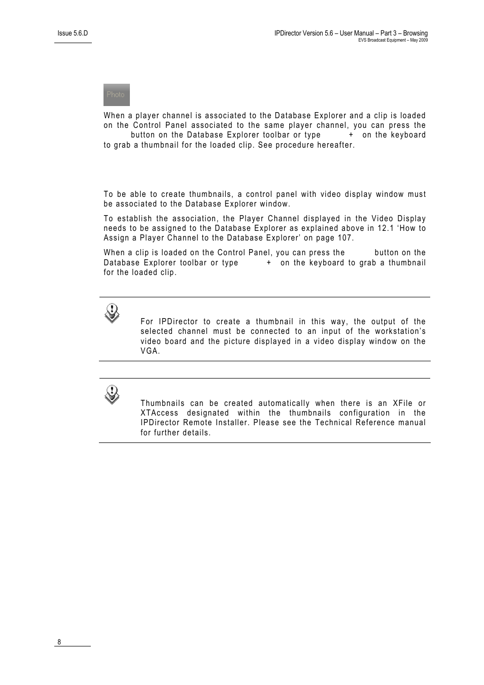 4 photo button, Creating thumbnails in database explorer, Hoto | Utton | EVS IPDirector Version 5.6 - May 2009 Part 3 User's Manual User Manual | Page 19 / 131
