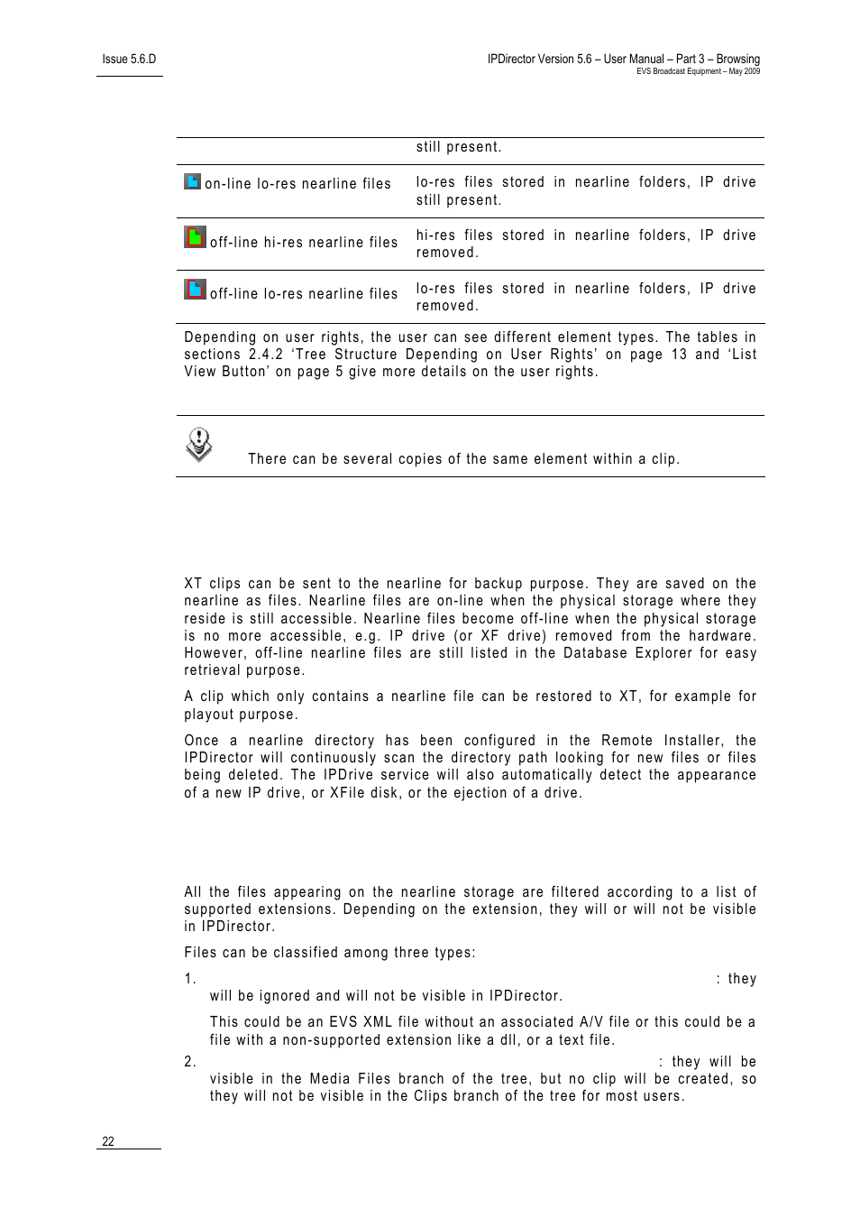 3 nearline management, 1 files types, Iles | Ypes | EVS IPDirector Version 5.6 - May 2009 Part 3 User's Manual User Manual | Page 33 / 131