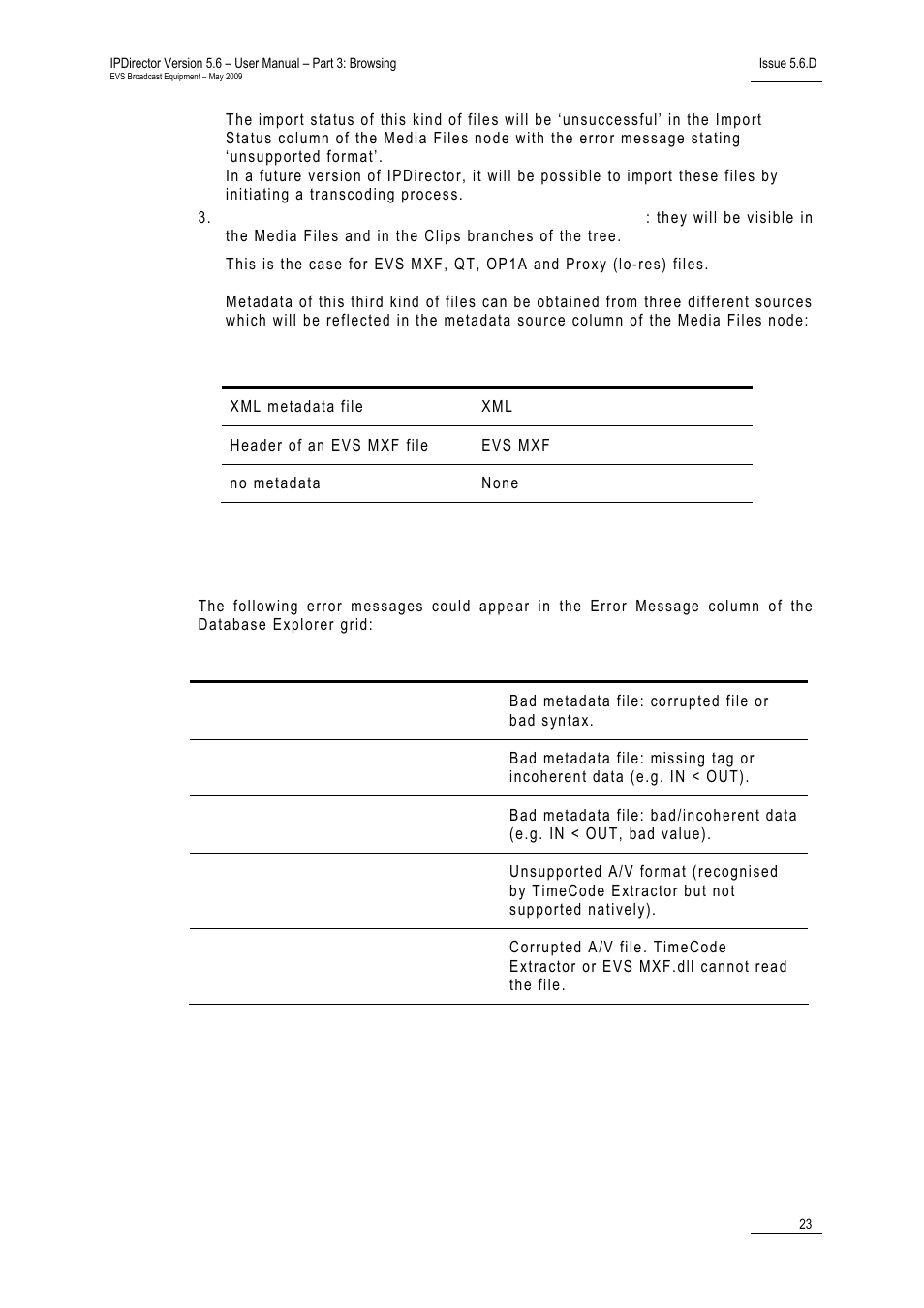 Error messages, Rror, Essages | EVS IPDirector Version 5.6 - May 2009 Part 3 User's Manual User Manual | Page 34 / 131