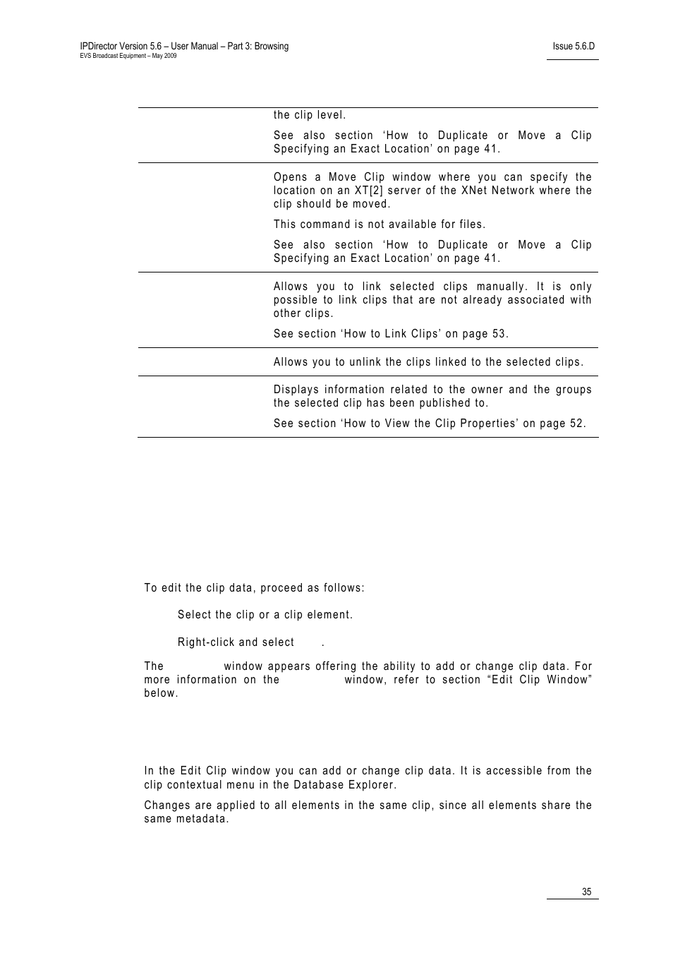 7 editing a clip, 2 edit clip window, 2 ‘edit clip window | EVS IPDirector Version 5.6 - May 2009 Part 3 User's Manual User Manual | Page 46 / 131