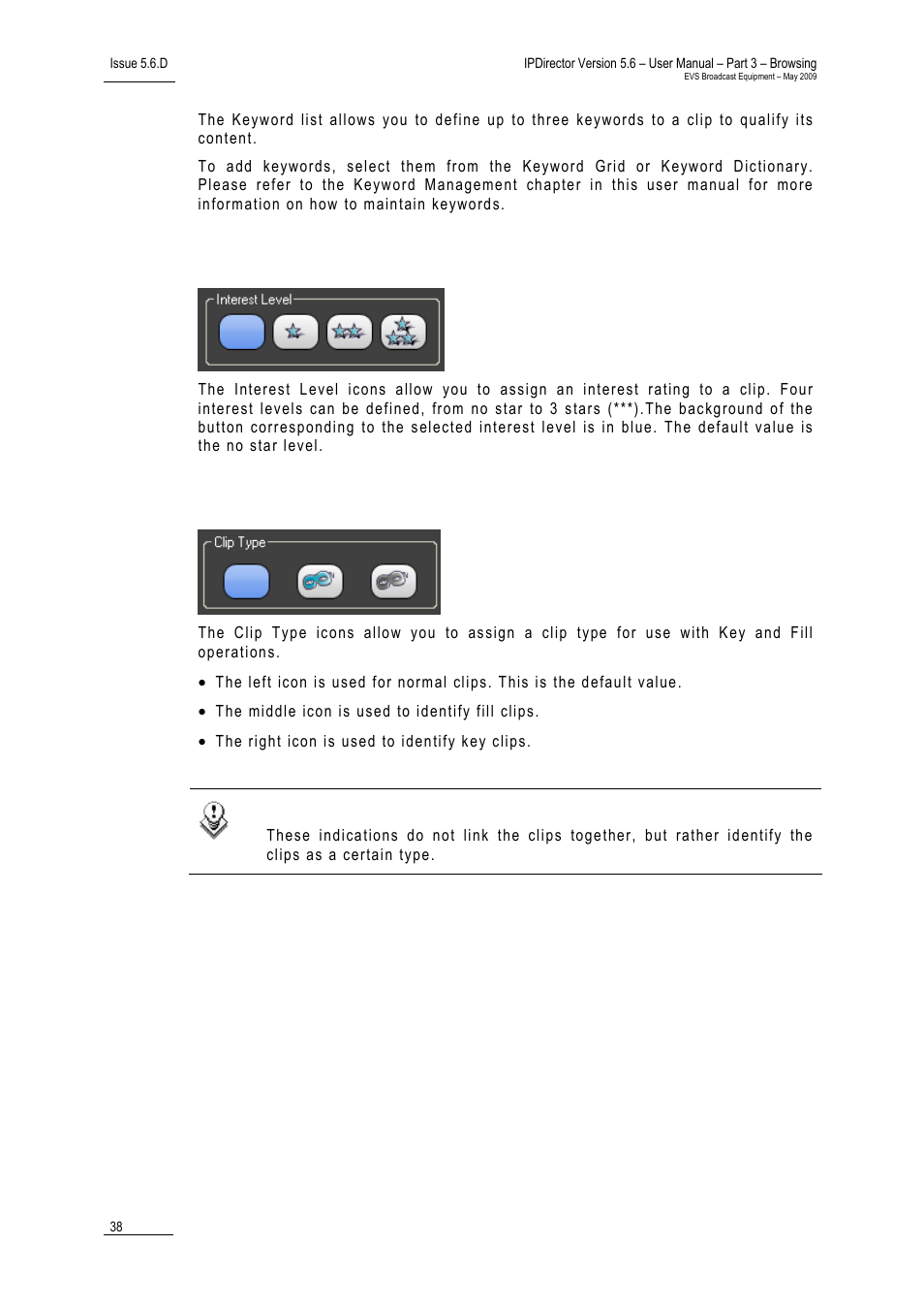 Interest level, Clip type | EVS IPDirector Version 5.6 - May 2009 Part 3 User's Manual User Manual | Page 49 / 131