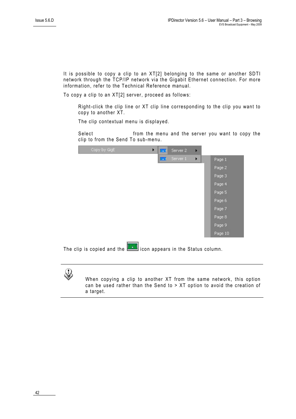 Xt[2, Ow to copy a, Lip to an | Through the, Igabit, Thernet | EVS IPDirector Version 5.6 - May 2009 Part 3 User's Manual User Manual | Page 53 / 131