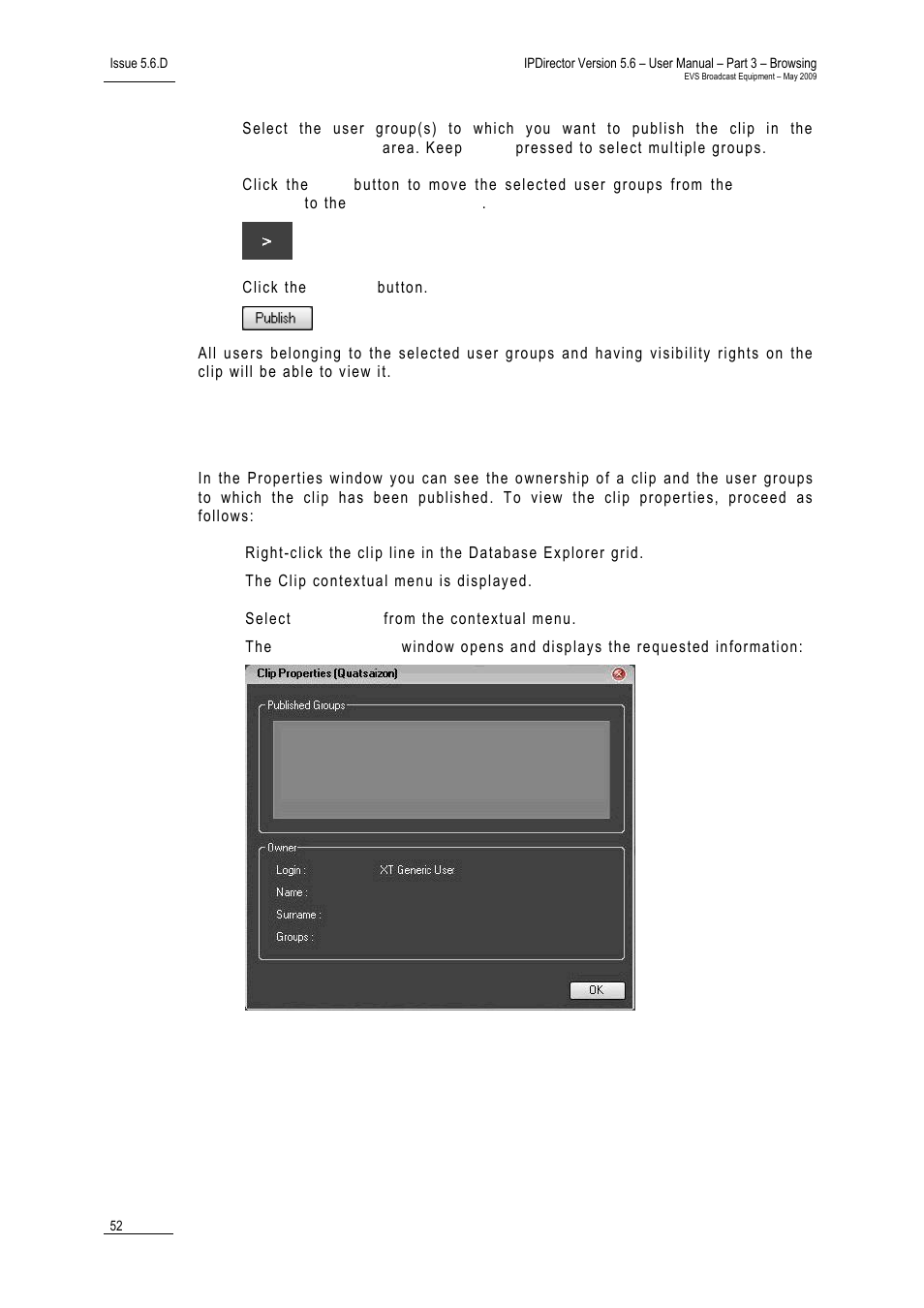 2 how to view the clip properties, How to view the clip properties’ on p, Ow to | Iew the, Roperties | EVS IPDirector Version 5.6 - May 2009 Part 3 User's Manual User Manual | Page 63 / 131