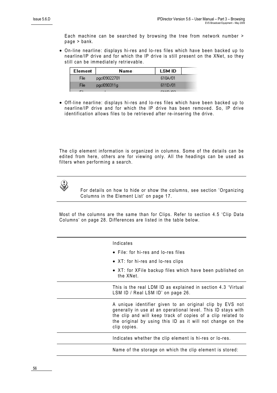 3 clip elements data columns, 2 clip elements tree structure | EVS IPDirector Version 5.6 - May 2009 Part 3 User's Manual User Manual | Page 67 / 131