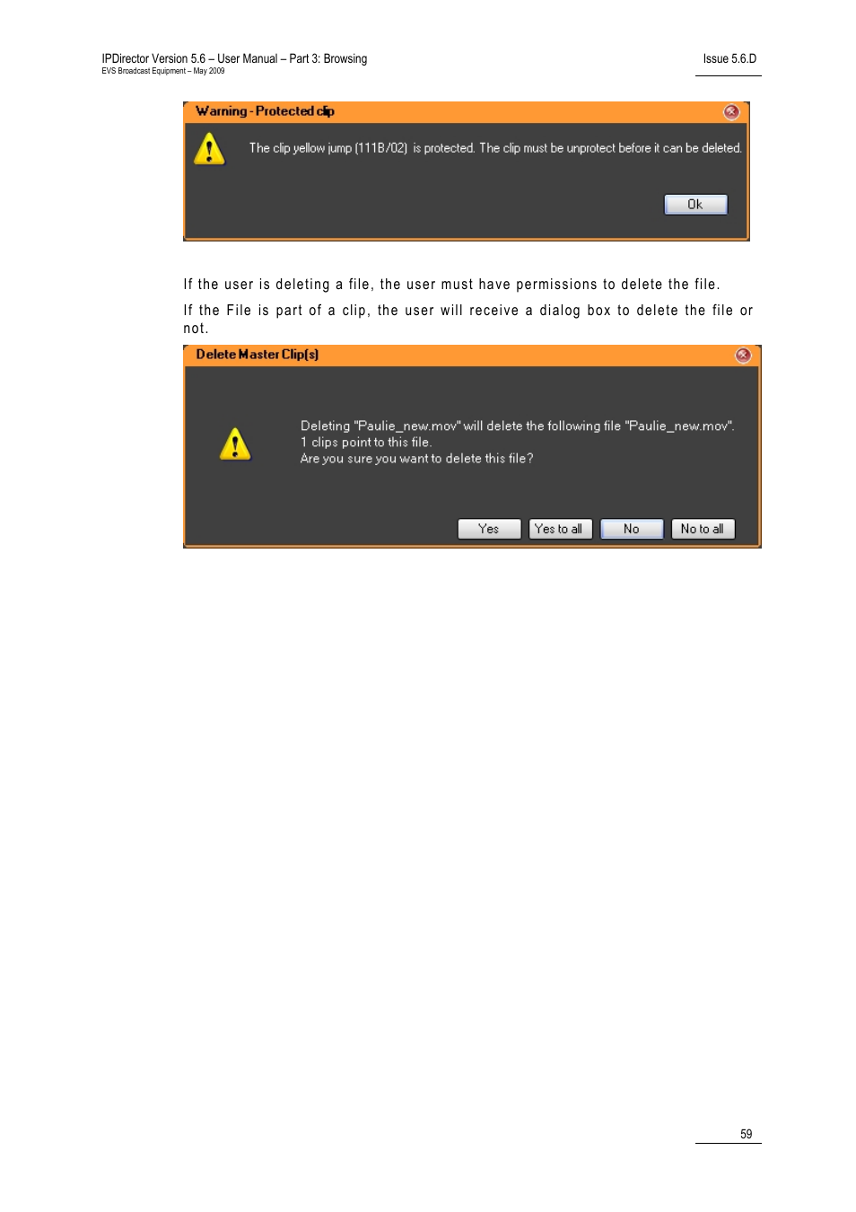 4 clip element contextual menu, 5 deleting clip elements | EVS IPDirector Version 5.6 - May 2009 Part 3 User's Manual User Manual | Page 70 / 131