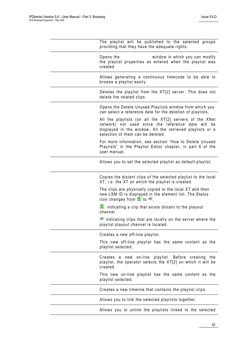 4 playlist contextual menu | EVS IPDirector Version 5.6 - May 2009 Part 3 User's Manual User Manual | Page 74 / 131