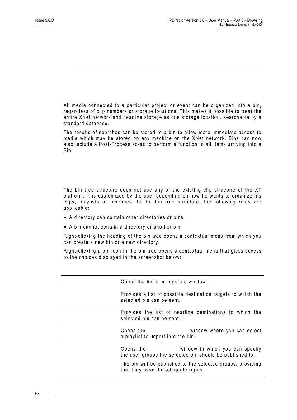 Bins view, 1 introduction, 2 bins tree structure | 8 ‘bins view’ on, 68 fo | EVS IPDirector Version 5.6 - May 2009 Part 3 User's Manual User Manual | Page 79 / 131