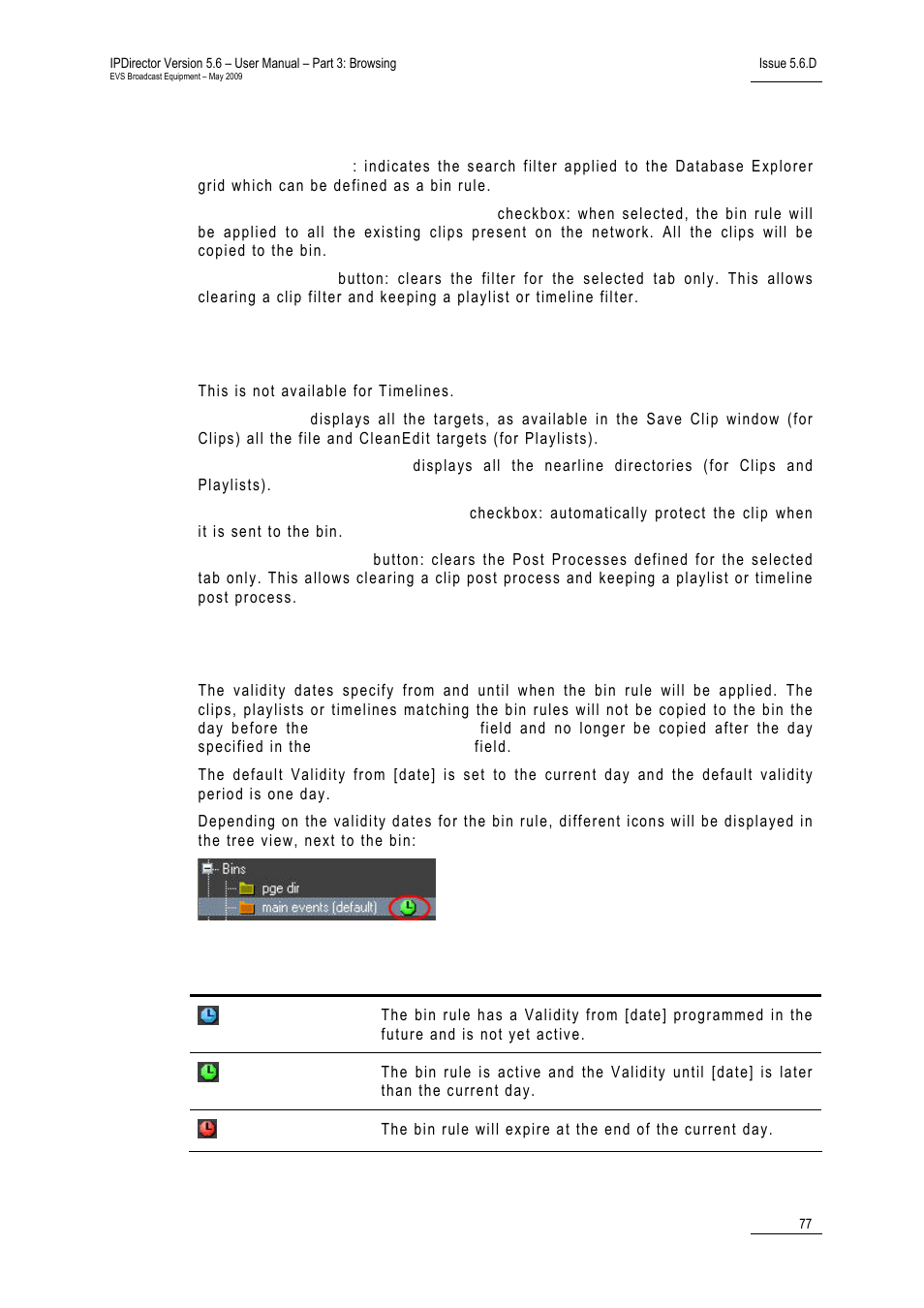 Filter rules area, Post process area, Validity area | 7 bin rules window | EVS IPDirector Version 5.6 - May 2009 Part 3 User's Manual User Manual | Page 88 / 131
