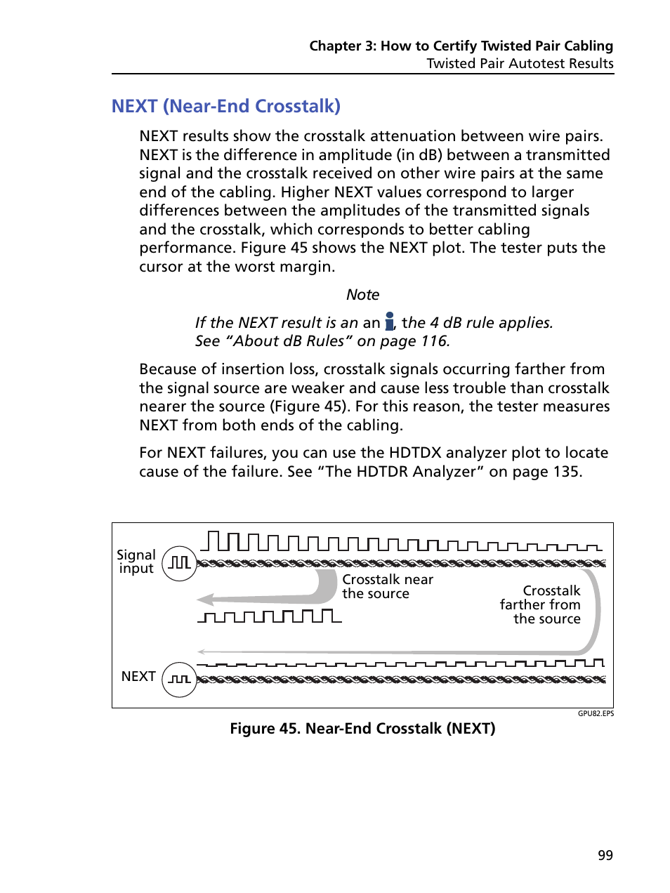 Next (near-end crosstalk), Near-end crosstalk (next) | Fluke Networks CertiFiber Pro Users Manual User Manual | Page 121 / 440