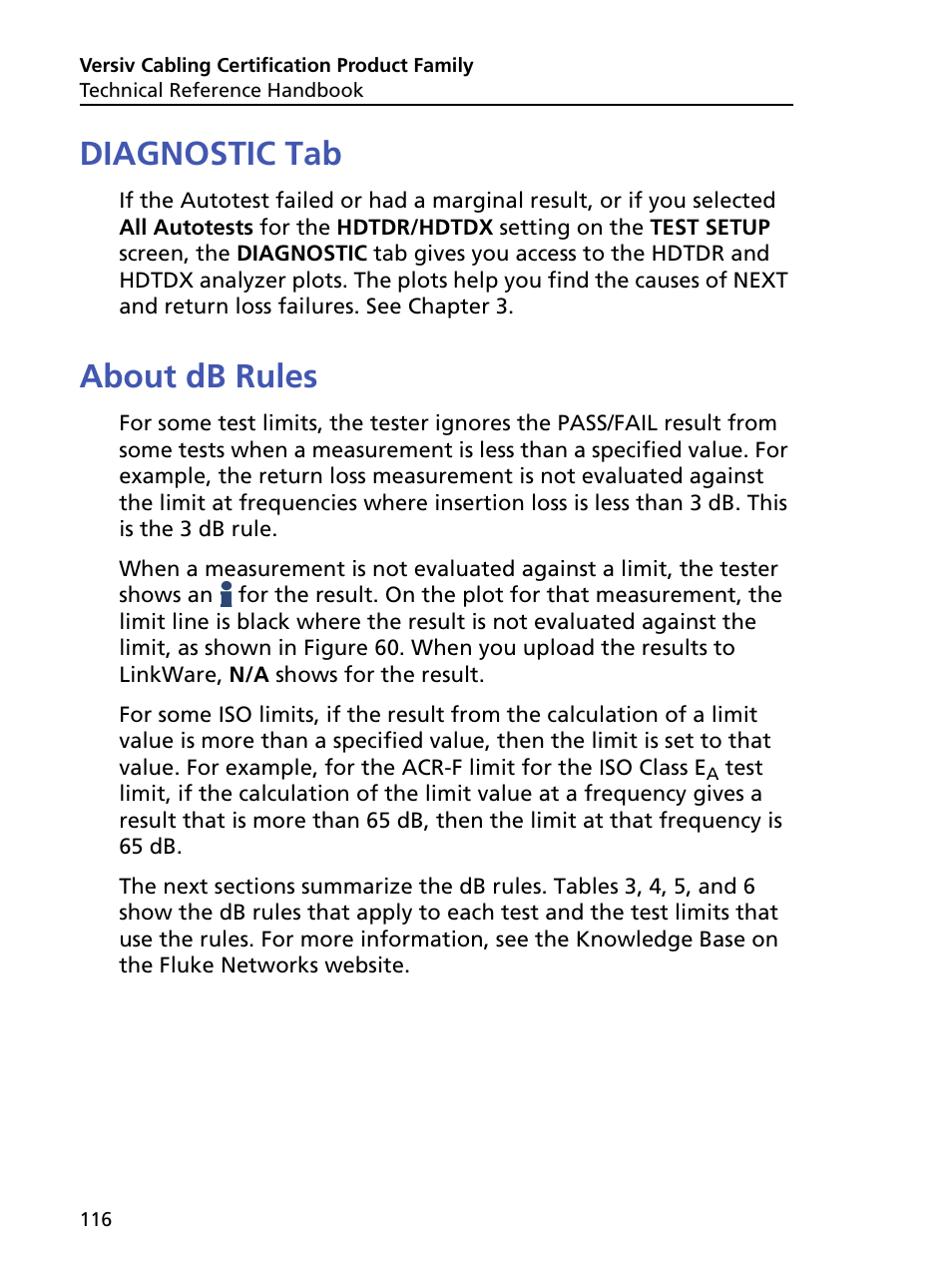Diagnostic tab, About db rules, Diagnostic tab about db rules | Fluke Networks CertiFiber Pro Users Manual User Manual | Page 138 / 440