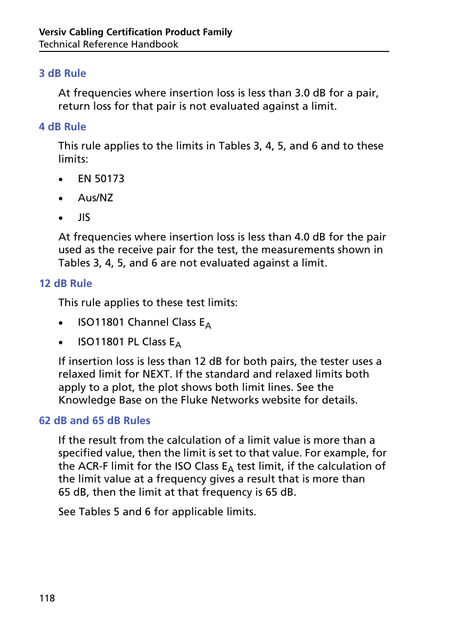 3 db rule, 4 db rule, 12 db rule | 62 db and 65 db rules | Fluke Networks CertiFiber Pro Users Manual User Manual | Page 140 / 440