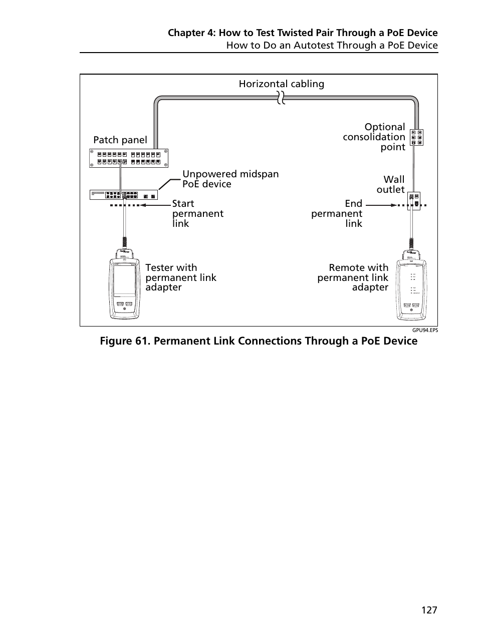 Permanent link connections through a poe device | Fluke Networks CertiFiber Pro Users Manual User Manual | Page 149 / 440